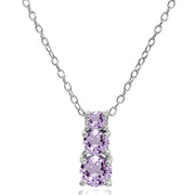 Sterling Silver Amethyst Round Graduating Three Stone Pendant Necklace