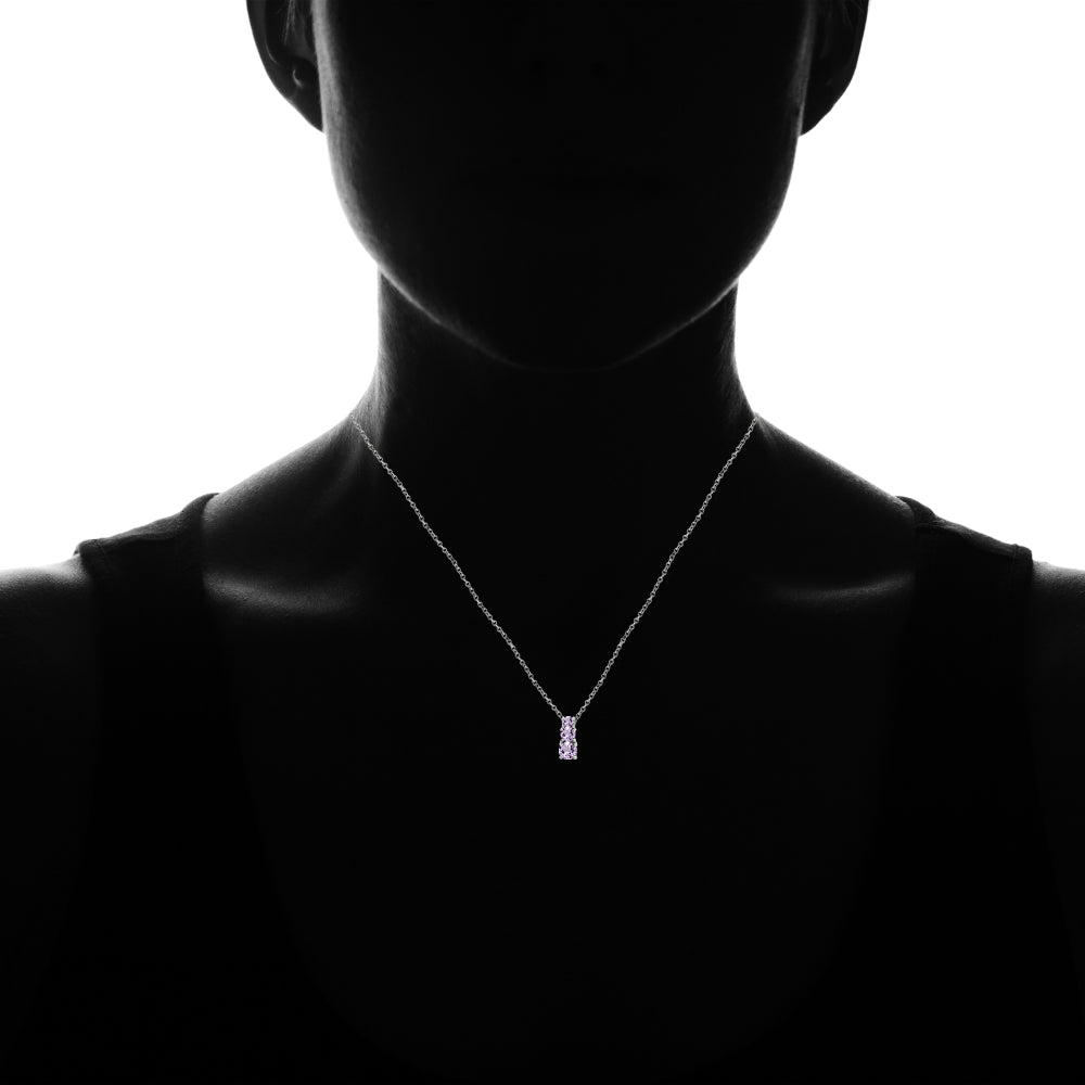 Sterling Silver Amethyst Round Graduating Three Stone Pendant Necklace-4