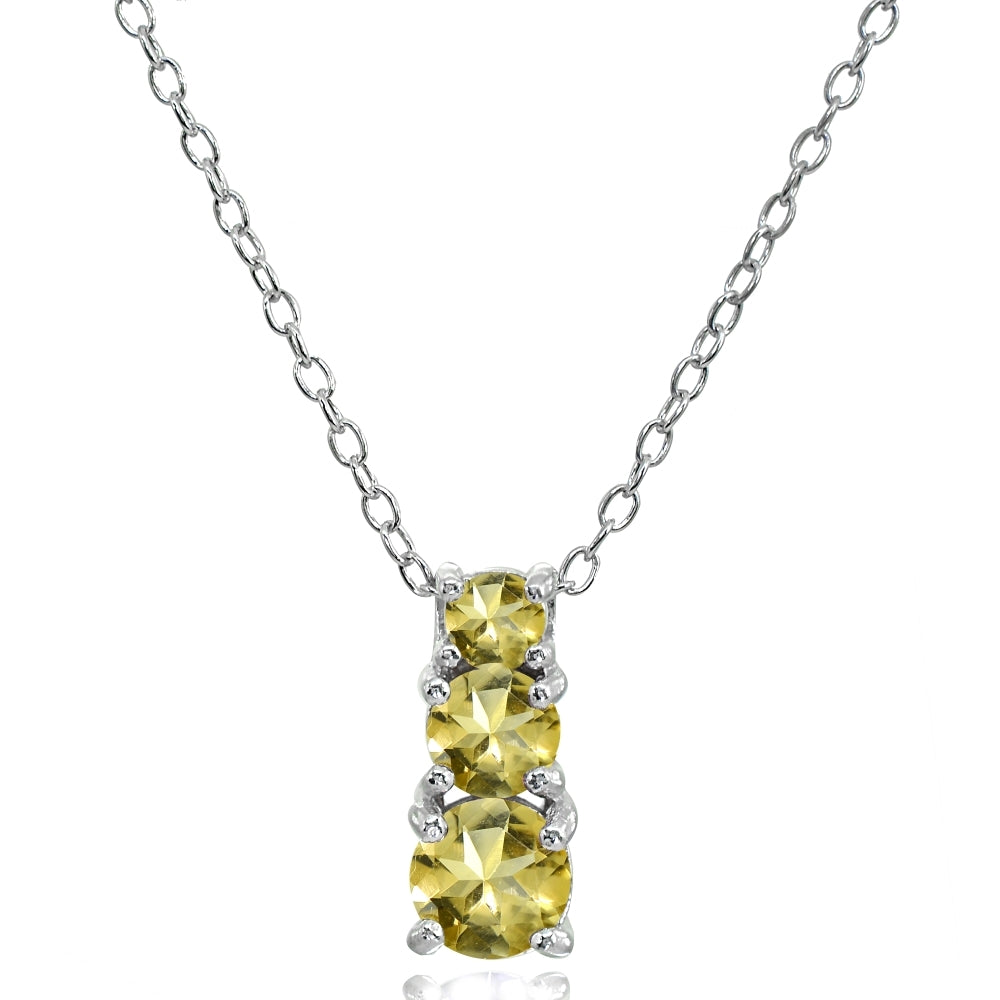 Sterling Silver Citrine Round Graduating Three Stone Pendant Necklace