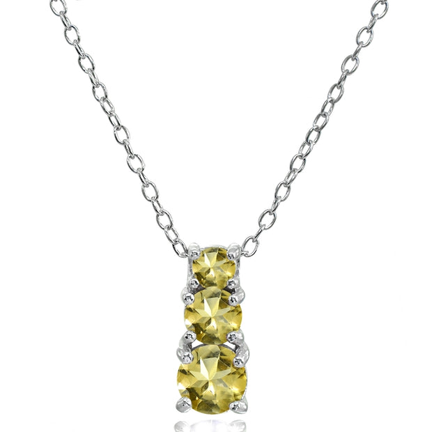 Sterling Silver Citrine Round Graduating Three Stone Pendant Necklace