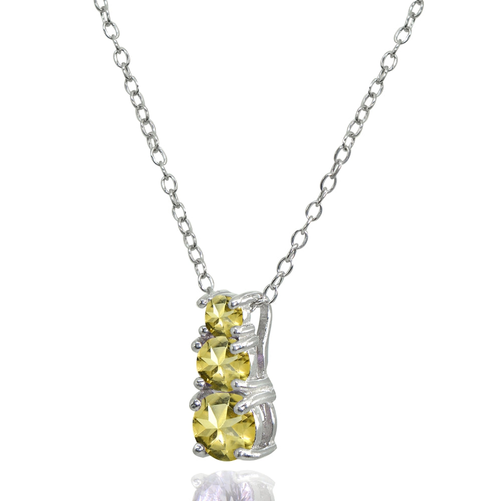 Sterling Silver Citrine Round Graduating Three Stone Pendant Necklace-2