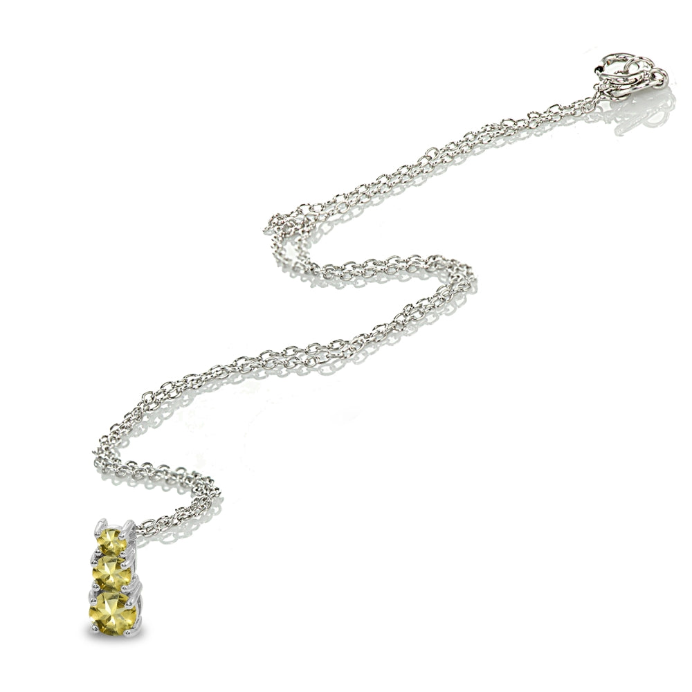 Sterling Silver Citrine Round Graduating Three Stone Pendant Necklace-3