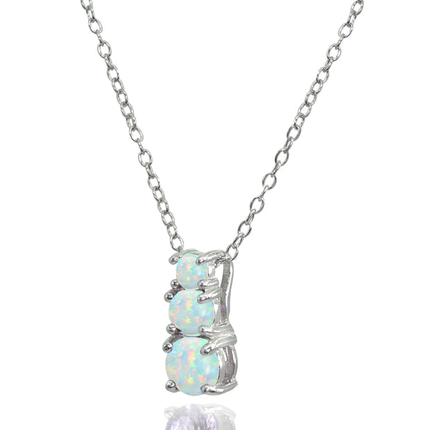 Sterling Silver Created White Opal Round Graduating Three Stone Pendant Necklace
