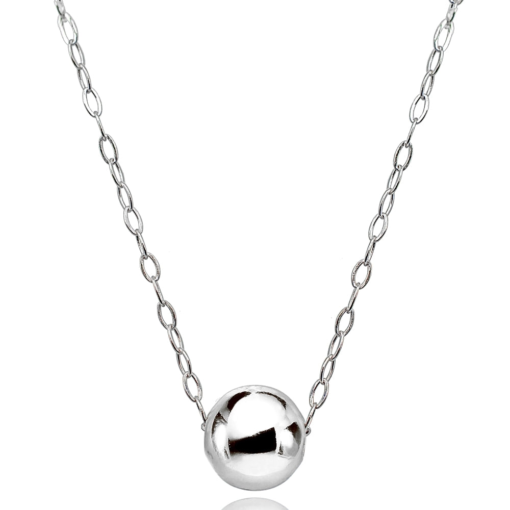 Sterling Silver High Polished 7mm Ball Bead Slide Necklace