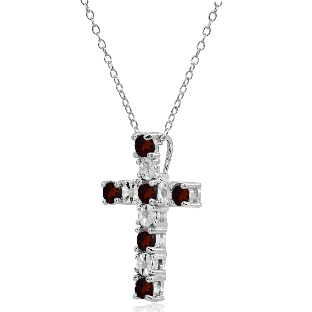 Sterling Silver Garnet Cross Religious Pendant Necklace-2