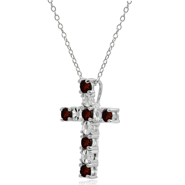 Sterling Silver Garnet Cross Religious Pendant Necklace