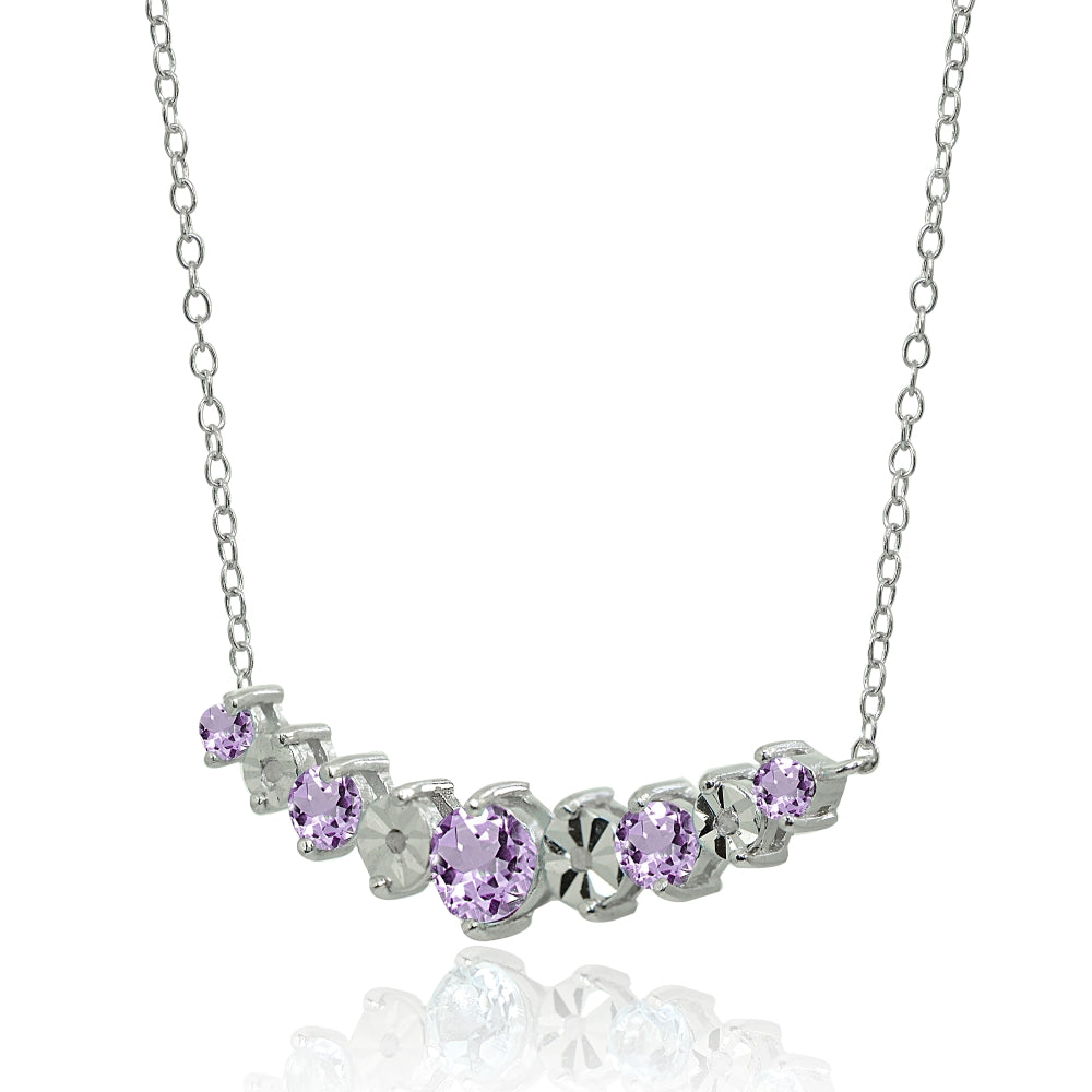 Sterling Silver Amethyst Round Graduated Journey Necklace-2