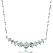 Sterling Silver Blue Topaz Round Graduated Journey Necklace