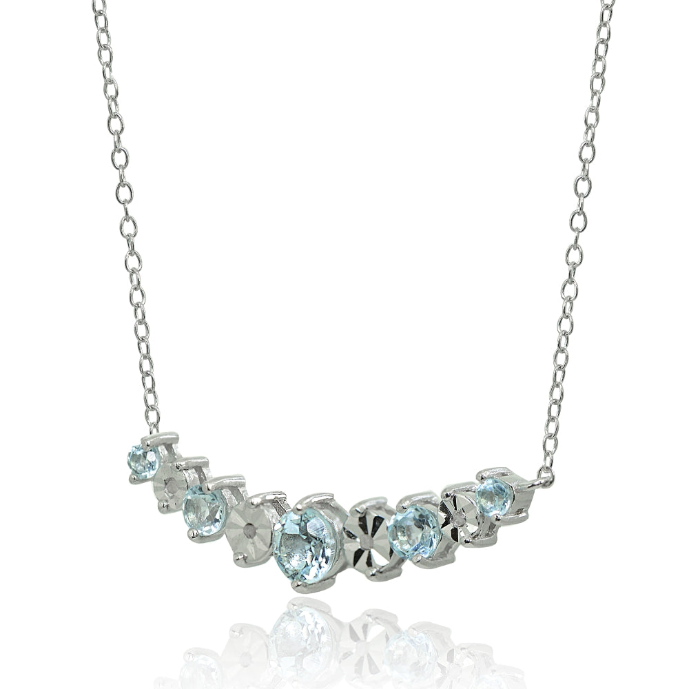 Sterling Silver Blue Topaz Round Graduated Journey Necklace-2