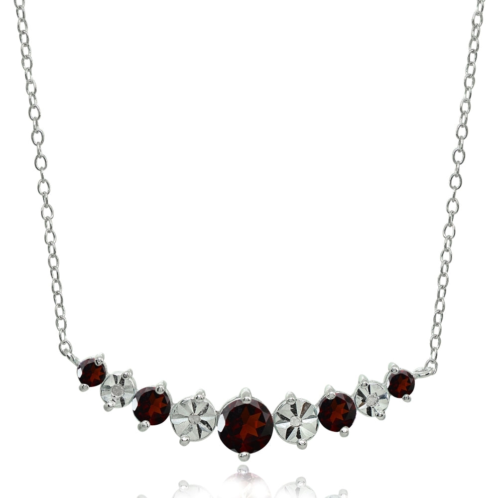 Sterling Silver Garnet Round Graduated Journey Necklace