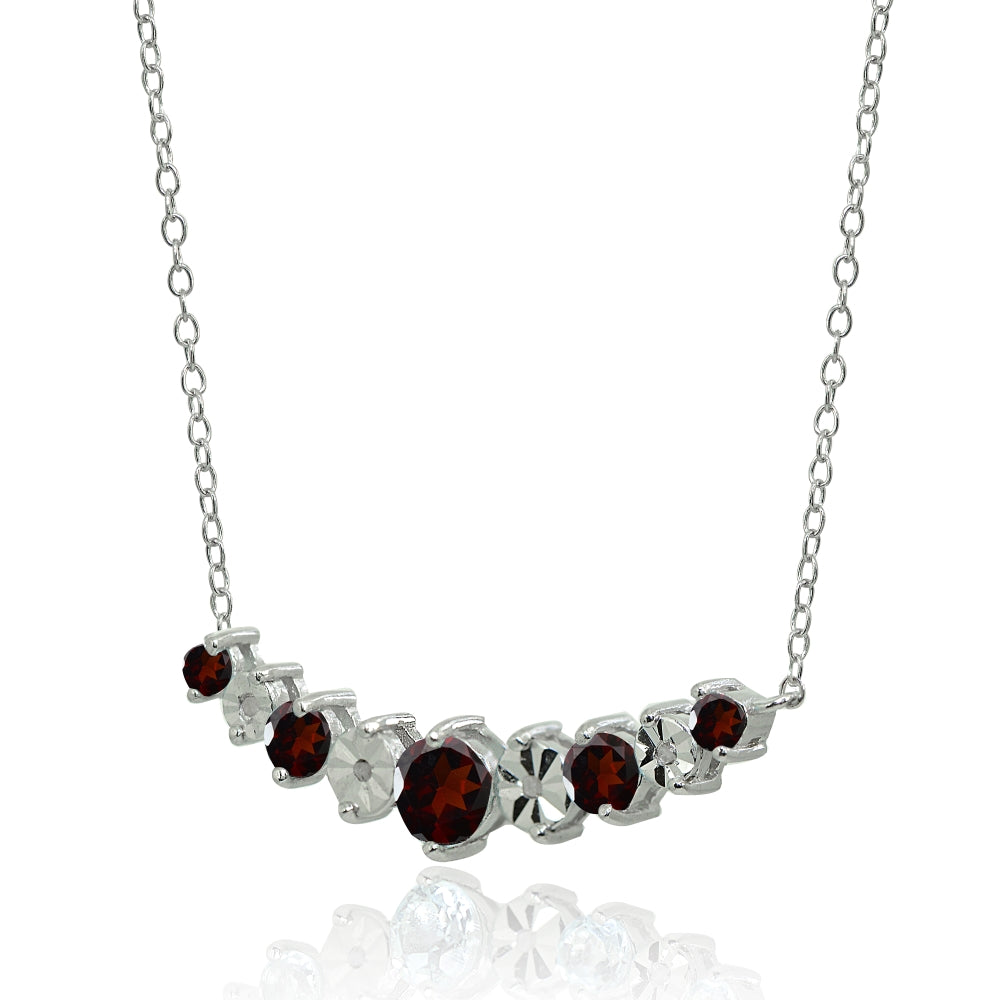 Sterling Silver Garnet Round Graduated Journey Necklace-2