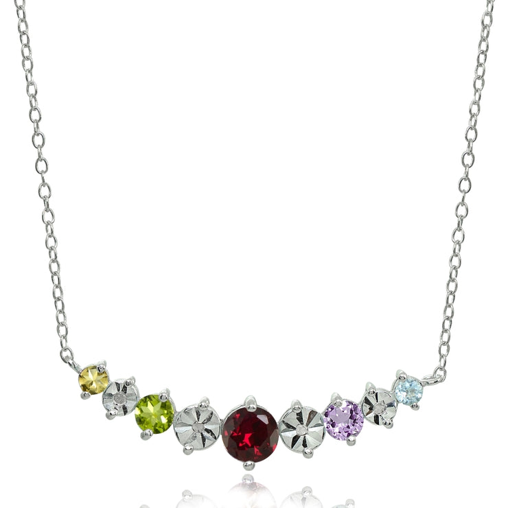 Sterling Silver Multi-Color Gemstone Round Graduated Journey Necklace