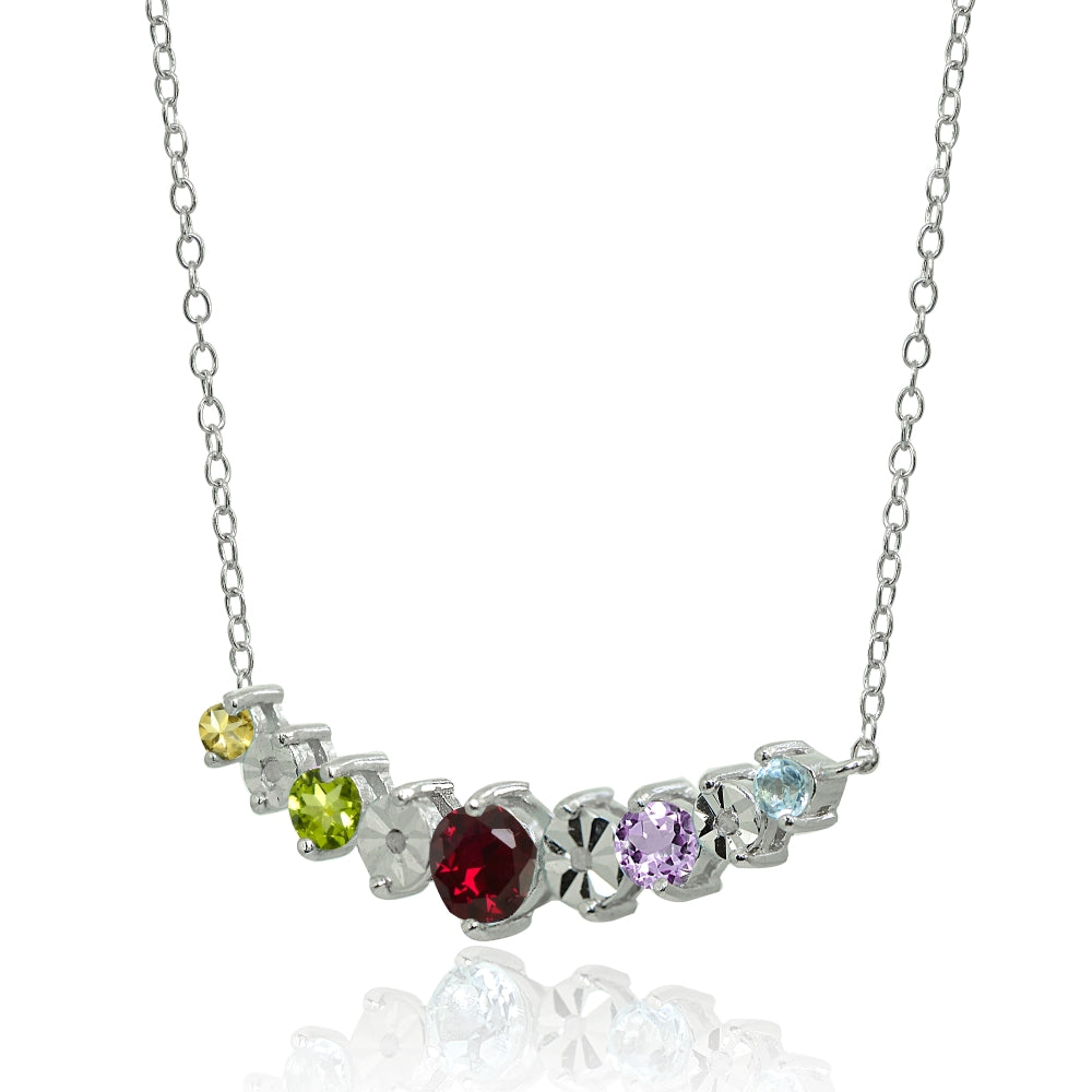 Sterling Silver Multi-Color Gemstone Round Graduated Journey Necklace-2