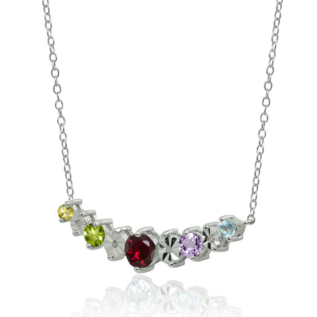 Sterling Silver Multi-Color Gemstone Round Graduated Journey Necklace