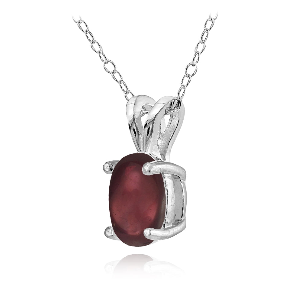 Sterling Silver Created Cabochon Garnet 8x6mm Oval Solitaire Pendant Necklace-2