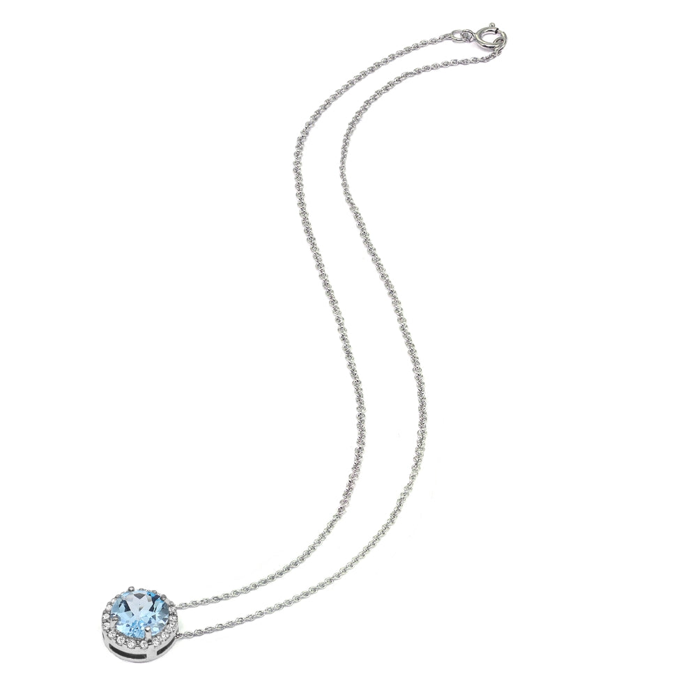 Sterling Silver Blue and White Topaz Halo Slide Pendant Necklace-2