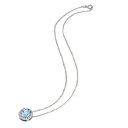 Sterling Silver Blue and White Topaz Halo Slide Pendant Necklace