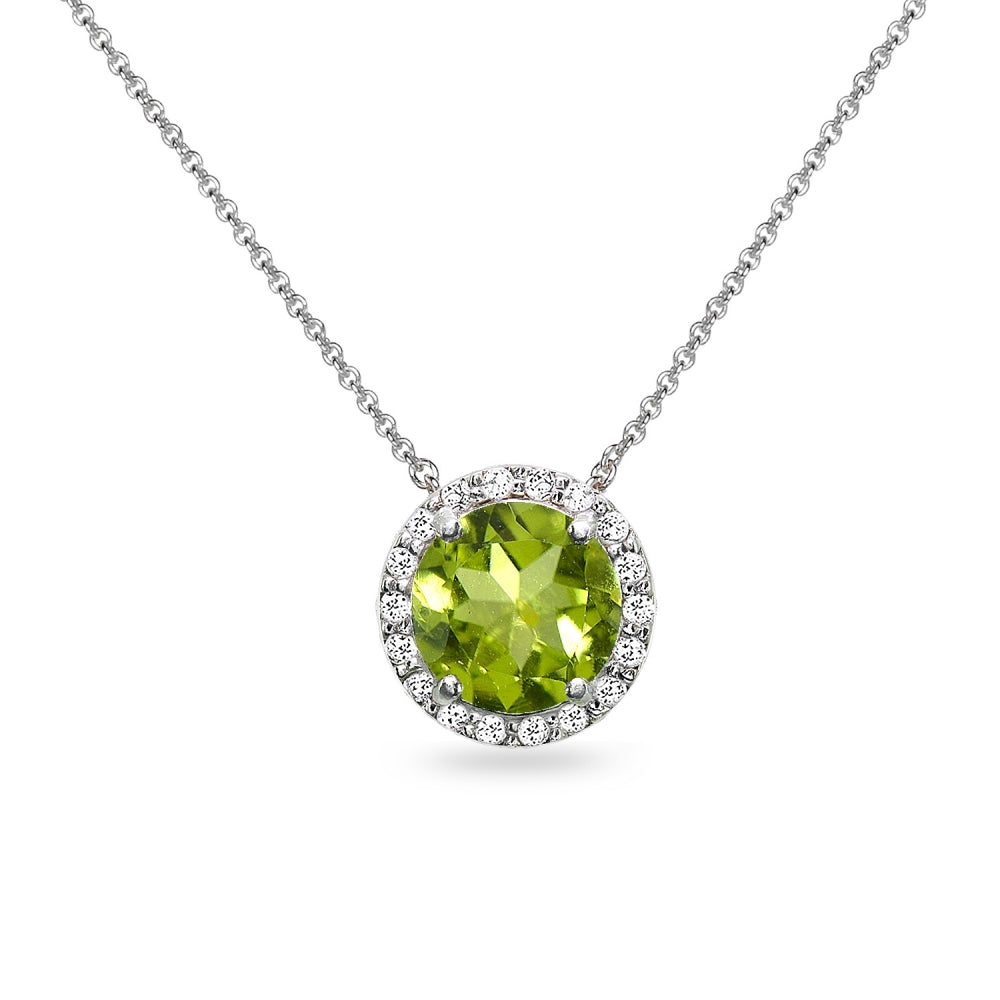 Sterling Silver Peridot and White Topaz Halo Slide Pendant Necklace