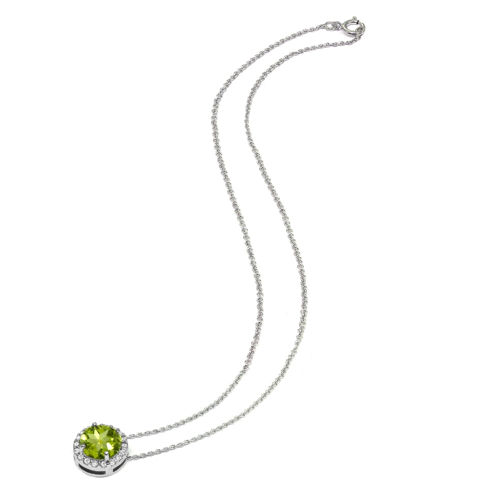 Sterling Silver Peridot and White Topaz Halo Slide Pendant Necklace-2