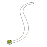 Sterling Silver Peridot and White Topaz Halo Slide Pendant Necklace