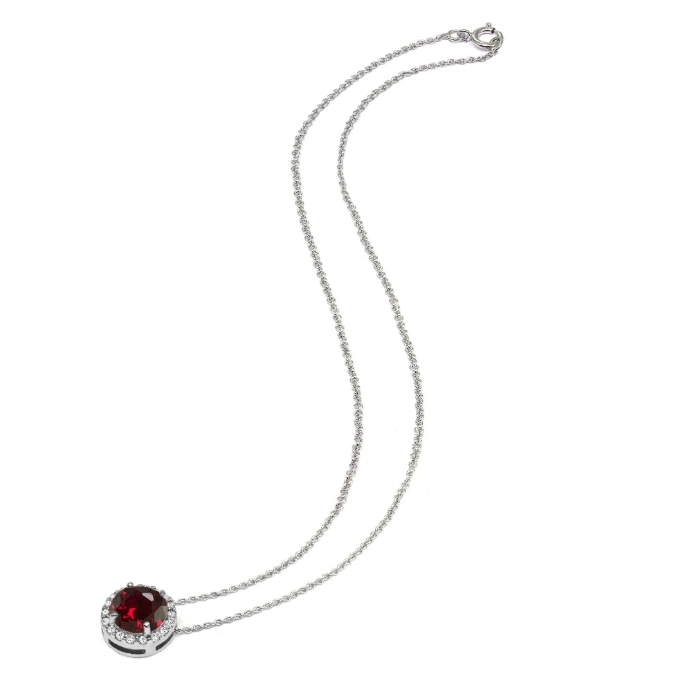 Sterling Silver Created Ruby and White Topaz Halo Slide Pendant Necklace-2