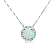 Sterling Silver Created White Opal and White Topaz Halo Slide Pendant Necklace