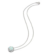 Sterling Silver Created White Opal and White Topaz Halo Slide Pendant Necklace