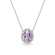 Sterling Silver Amethyst Oval Halo Slide Pendant Necklace with CZ Accents