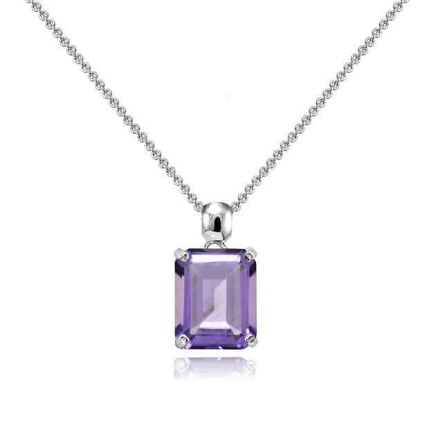 Sterling Silver Amethyst Octagon-Cut Solitaire Pendant Necklace