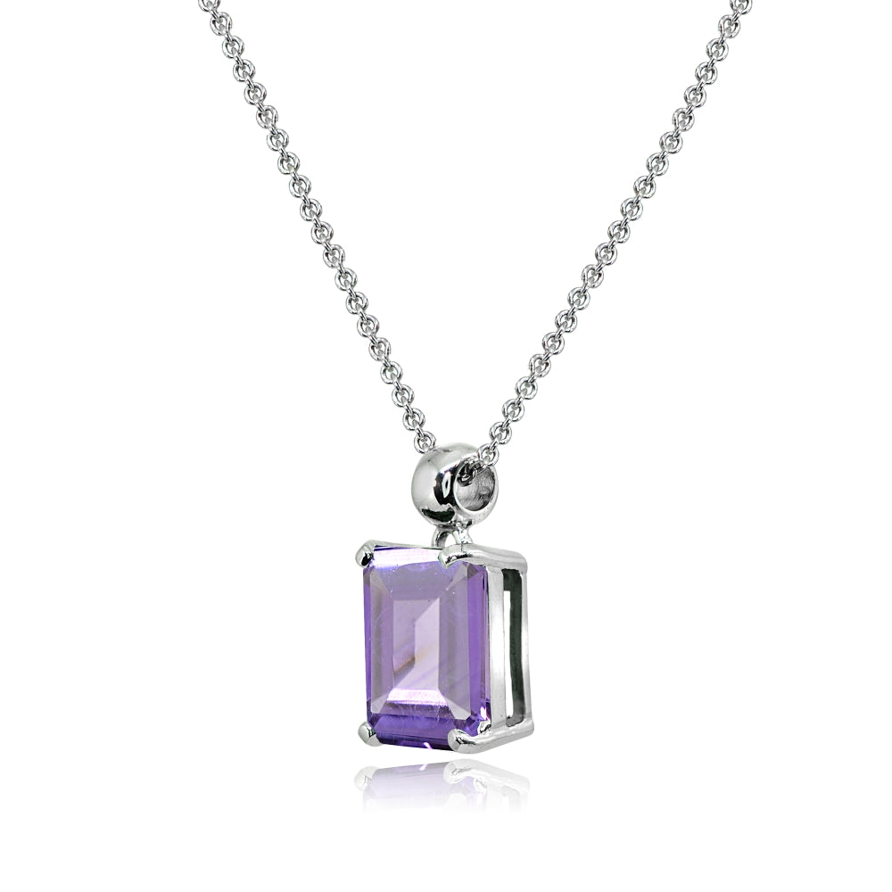 Sterling Silver Amethyst Octagon-Cut Solitaire Pendant Necklace-2