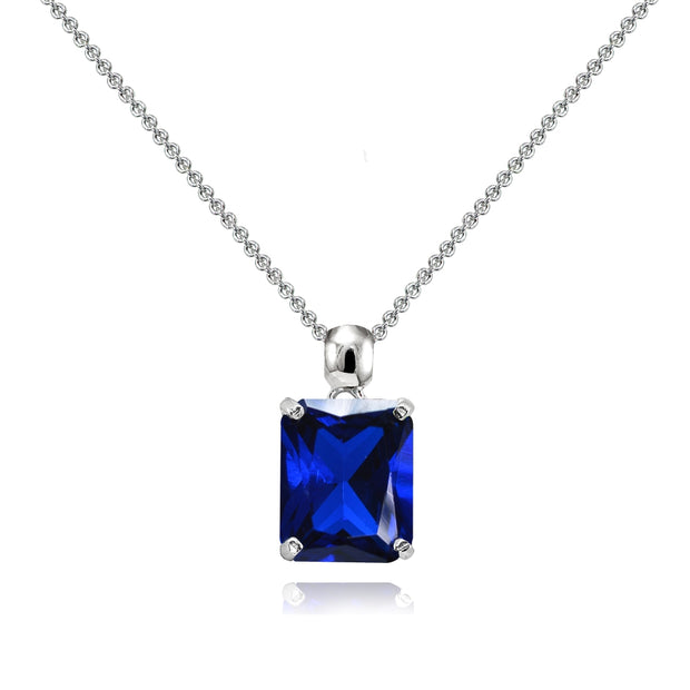 Sterling Silver Created Blue Sapphire Octagon-Cut Solitaire Pendant Necklace