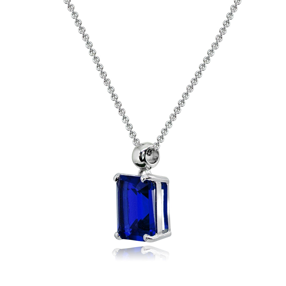 Sterling Silver Created Blue Sapphire Octagon-Cut Solitaire Pendant Necklace-2