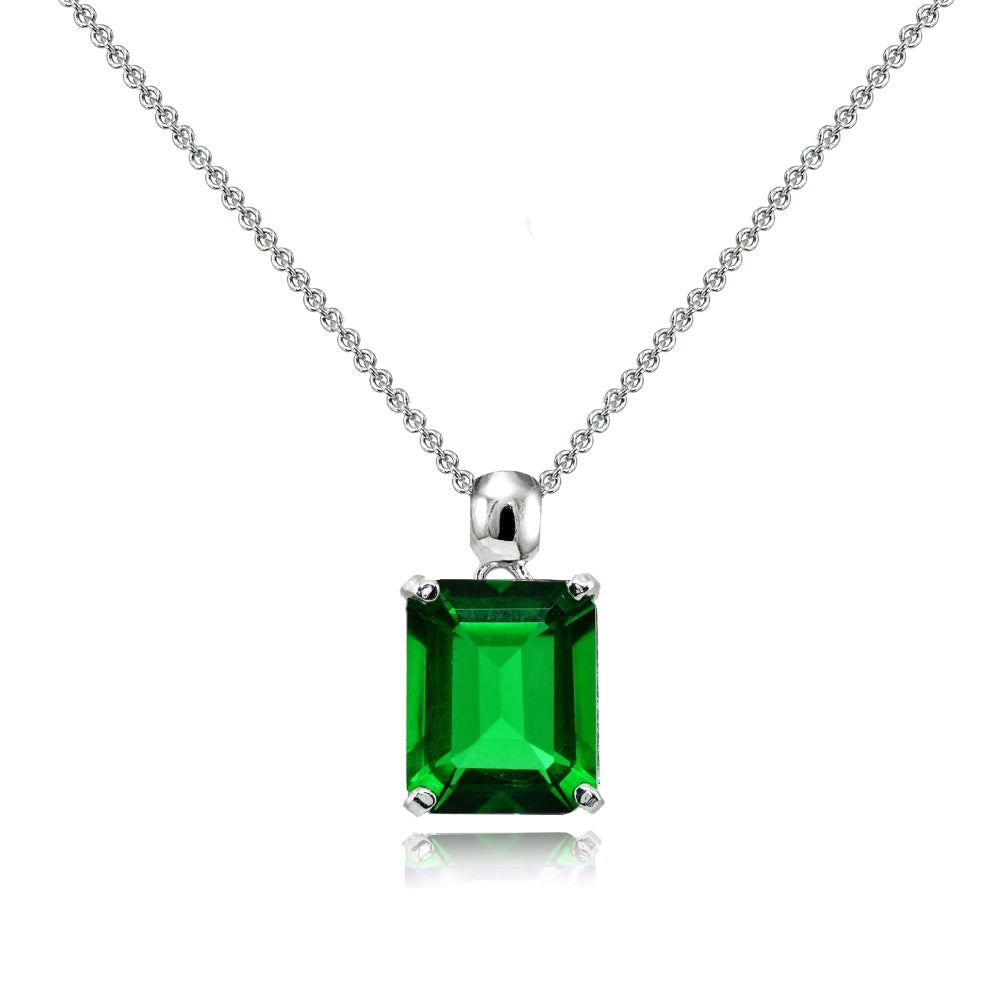 Sterling Silver Simulated Emerald Octagon-Cut Solitaire Pendant Necklace