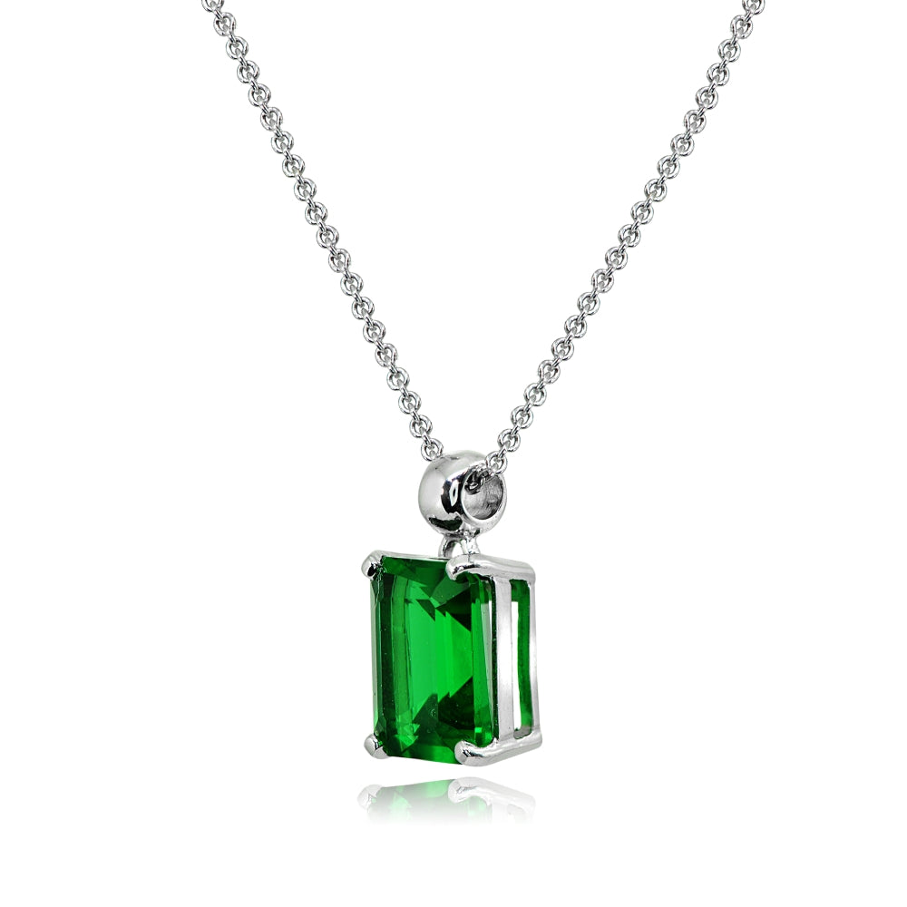 Sterling Silver Simulated Emerald Octagon-Cut Solitaire Pendant Necklace-2