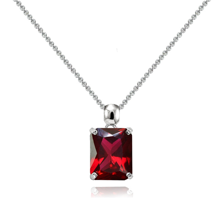 Sterling Silver Created Ruby Octagon-Cut Solitaire Pendant Necklace