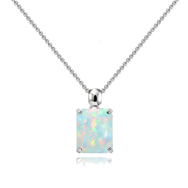Sterling Silver Created White Opal Octagon-Cut Solitaire Pendant Necklace