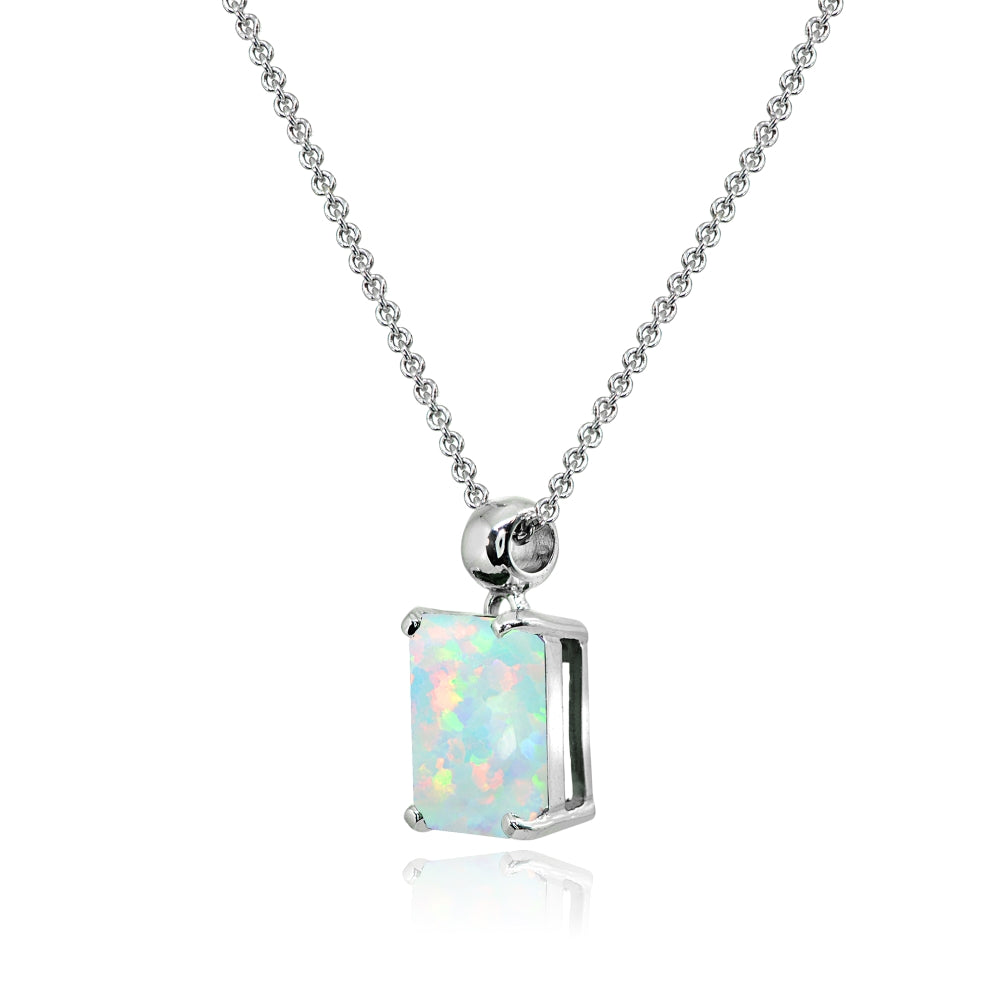 Sterling Silver Created White Opal Octagon-Cut Solitaire Pendant Necklace-2