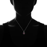 Sterling Silver Created Garnet Oxidized Bali Twist Rope Heart Pendant Necklace