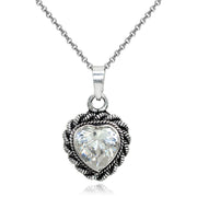 Sterling Silver Cubic Zirconia Oxidized Bali Twist Rope Heart Pendant Necklace
