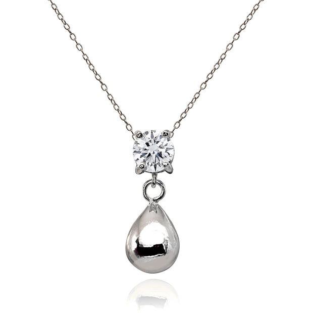 Sterling Silver Cubic Zirconia 6mm Dangling Pear-Shape Bead Necklace