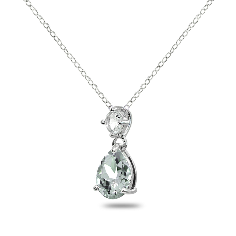 Sterling Silver Light Aqumarine & White Topaz 9x7mm Teardrop Slide Dangling Necklace-2