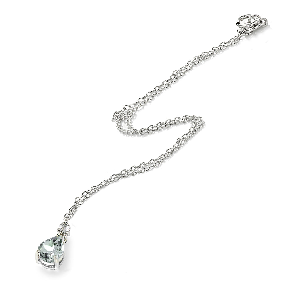 Sterling Silver Light Aqumarine & White Topaz 9x7mm Teardrop Slide Dangling Necklace-3
