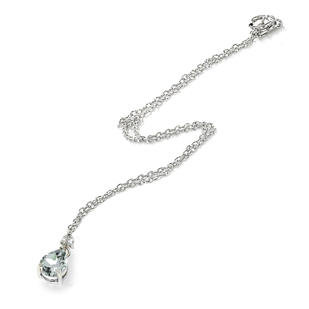 Sterling Silver Light Aqumarine & White Topaz 9x7mm Teardrop Slide Dangling Necklace