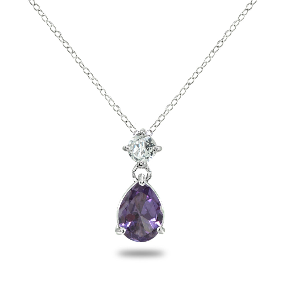 Sterling Silver Created Alexandrite & White Topaz 9x7mm Teardrop Slide Dangling Necklace