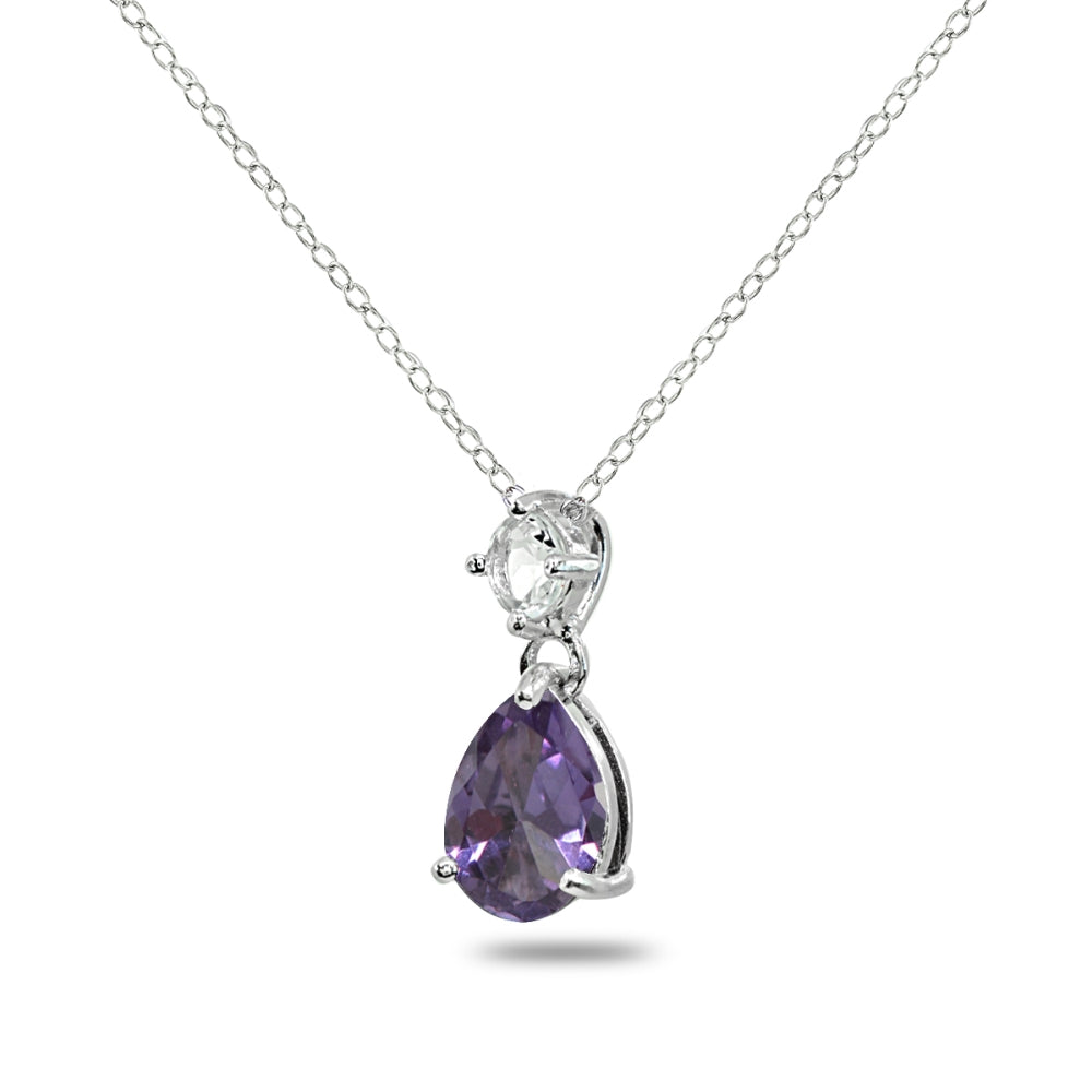 Sterling Silver Created Alexandrite & White Topaz 9x7mm Teardrop Slide Dangling Necklace-2