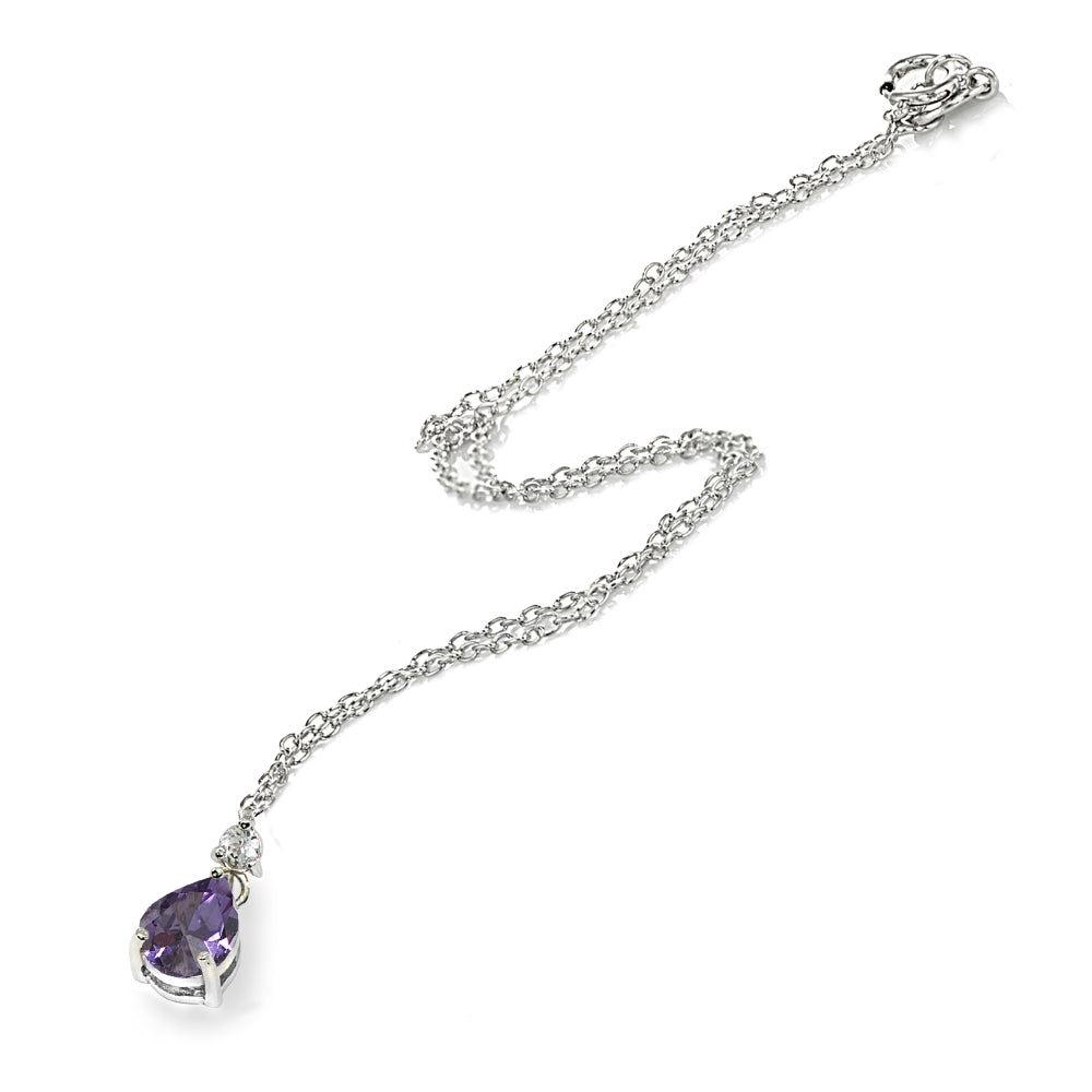 Sterling Silver Created Alexandrite & White Topaz 9x7mm Teardrop Slide Dangling Necklace-3