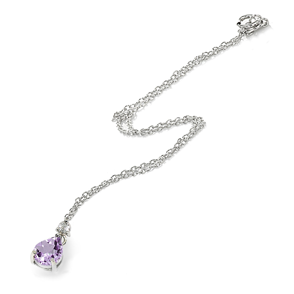 Sterling Silver Amethyst & White Topaz 9x7mm Teardrop Slide Dangling Necklace-3