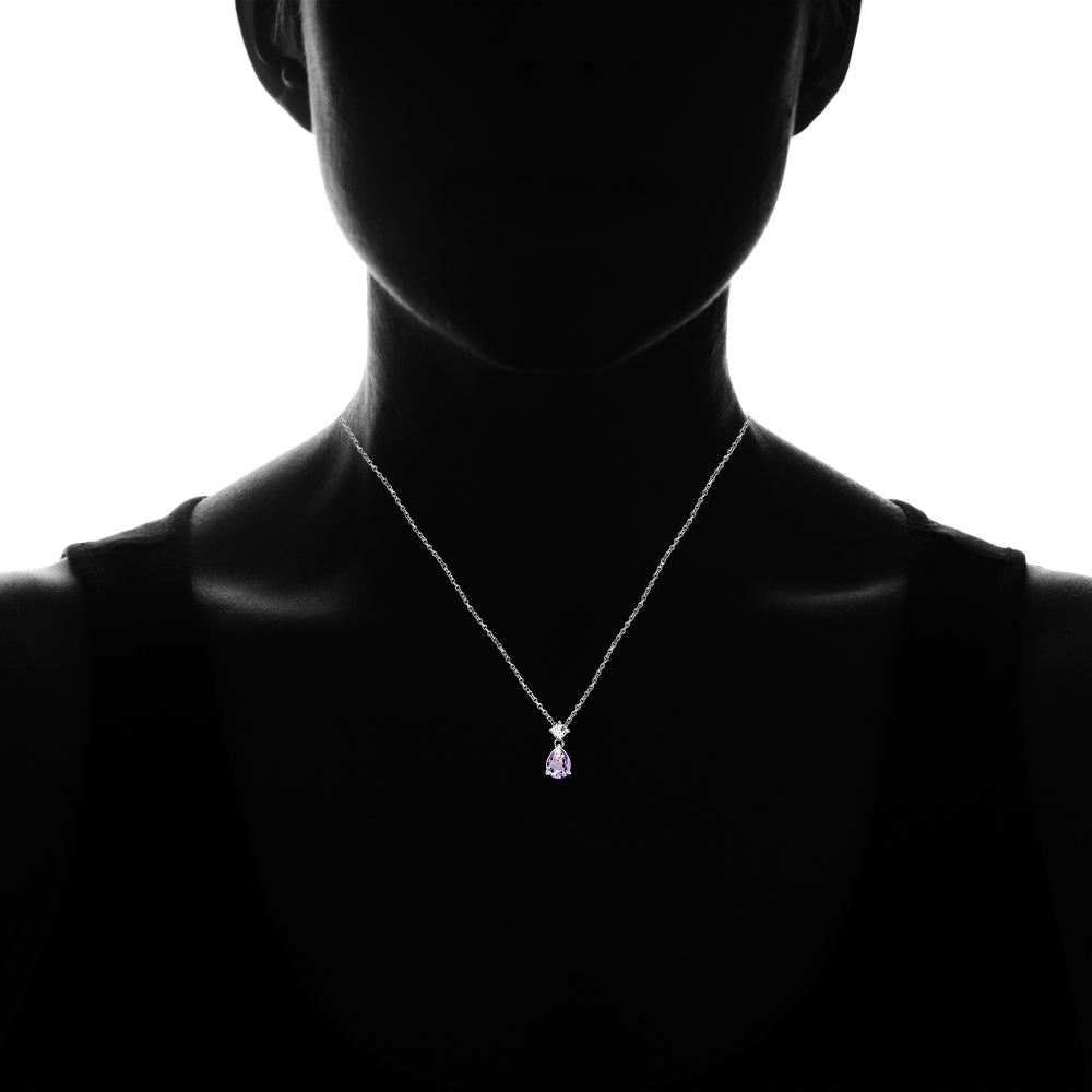 Sterling Silver Amethyst & White Topaz 9x7mm Teardrop Slide Dangling Necklace-4