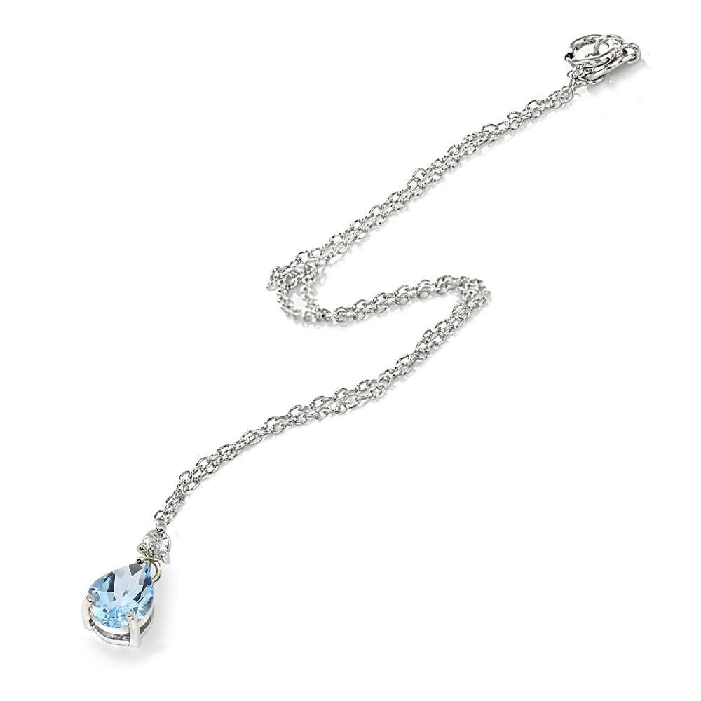 Sterling Silver Blue & White Topaz 9x7mm Teardrop Slide Dangling Necklace-3