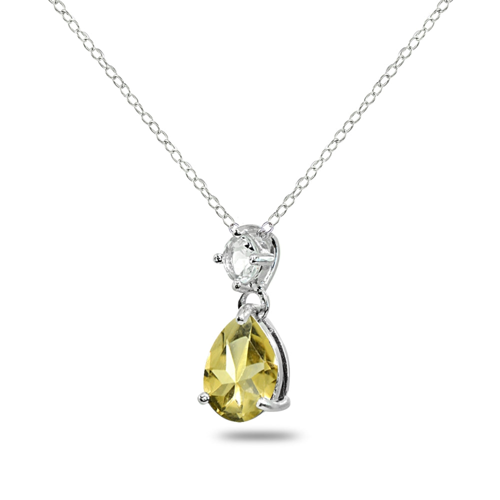 Sterling Silver Citrine & White Topaz 9x7mm Teardrop Slide Dangling Necklace-2